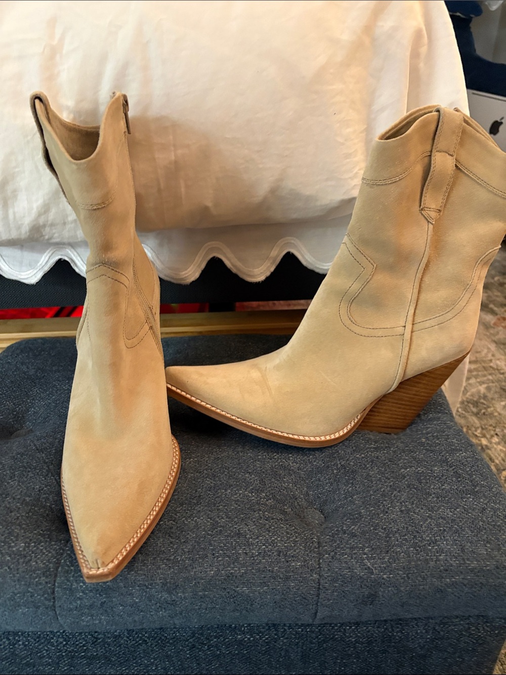 Jeffrey Campbell Tan Suede Pointed-Toe Western Ankle Boots